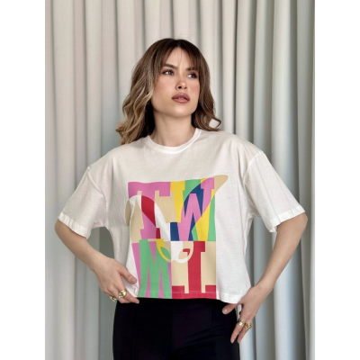 Baskılı crop tişört