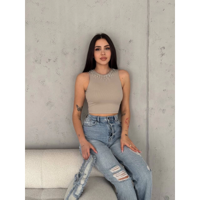 fitilli kaşkorse yakası zincirli atlet vizon fitilli kaşkorse yakası zincirli atlet vizon