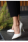 Hillar Beyaz Cilt Stiletto Ayakkabı