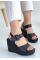 Wowo Siyah Cilt Dolgu Topuk Sandalet