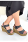 Wowo Siyah Cilt Vizon Dolgu Topuk Sandalet
