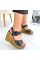 Wowo Siyah Cilt Vizon Dolgu Topuk Sandalet