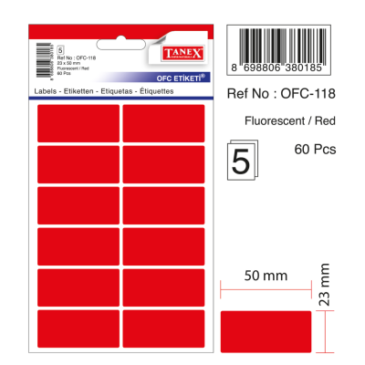 Tanex Ofc-118 Flo Kırmızı Ofis Etiketi Tanex Ofc-118 Flo Kırmızı Ofis Etiketi