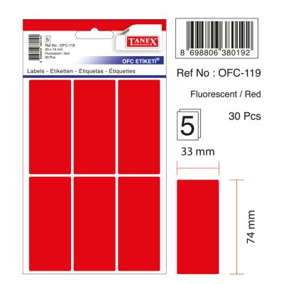 Tanex Ofc-119 Flo Kırmızı Ofis Etiketi Tanex Ofc-119 Flo Kırmızı Ofis Etiketi