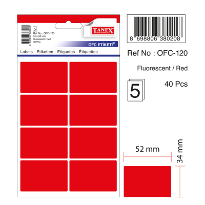 Tanex Ofc-120 Flo Kırmızı Ofis Etiketi Tanex Ofc-120 Flo Kırmızı Ofis Etiketi
