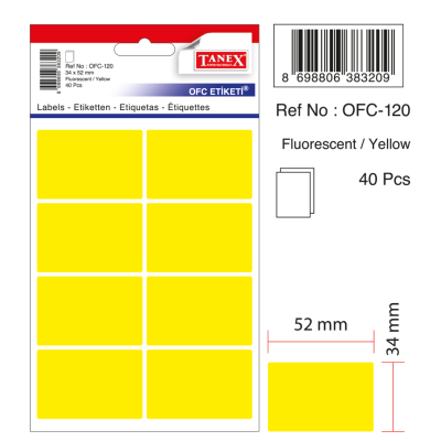 Tanex Ofc-120 Flo Sarı Ofis Etiketi Tanex Ofc-120 Flo Sarı Ofis Etiketi