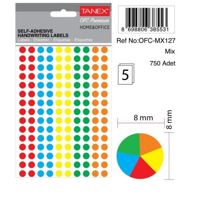 Tanex Ofc-127 Mıx Color Ofis Etiketi 8mm 750 Adet Tanex Ofc-127 Mıx Color Ofis Etiketi 8mm 750 Adet
