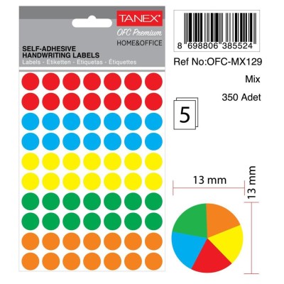Tanex Ofc-129 Mıx Color Ofis Etiketi 13mm 350 Adet Tanex Ofc-129 Mıx Color Ofis Etiketi 13mm 350 Adet