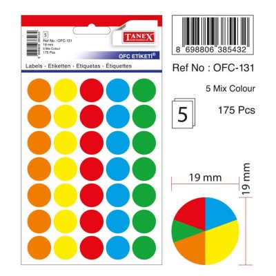 Tanex Ofc-131 Mıx Color Ofis Etiketi 19mm 175 Adet Tanex Ofc-131 Mıx Color Ofis Etiketi 19mm 175 Adet