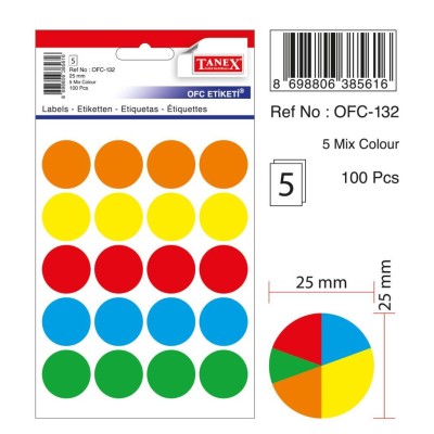 Tanex Ofc-132 Mıx Color Ofis Etiketi 25mm 100 Adet Tanex Ofc-132 Mıx Color Ofis Etiketi 25mm 100 Adet