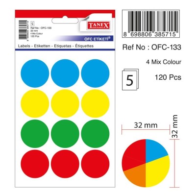 Tanex Ofc-133 Mıx Color Ofis Etiketi 30mm 60 Adet Tanex Ofc-133 Mıx Color Ofis Etiketi 30mm 60 Adet