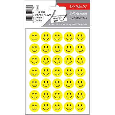 Tanex Tnx-323 Sarı Gülen Yüz Etiketi 19mm 70 Li Paket Tanex Tnx-323 Sarı Gülen Yüz Etiketi 19mm 70 Li Paket