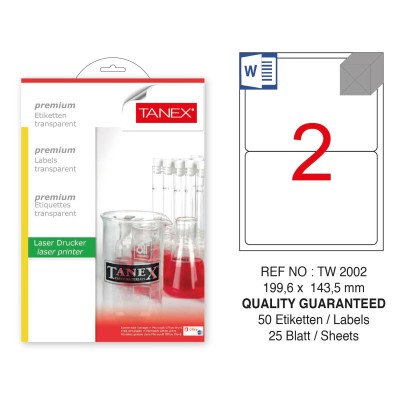 Tanex TW-2002 199.6x143.5mm Şeffaf Laser Etiket 50 Li Tanex TW-2002 199.6x143.5mm Şeffaf Laser Etiket 50 Li