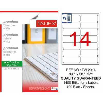 Tanex TW-2014 99.1x38.1mm Laser Etiket 1400 Adet Tanex TW-2014 99.1x38.1mm Laser Etiket 1400 Adet
