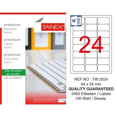 Tanex TW-2024 Etiket 64 mm x 34 mm Tanex TW-2024 Etiket 64 mm x 34 mm