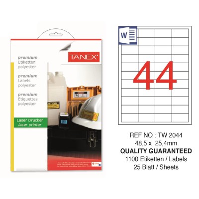 Tanex TW-2044 48.5x25.4mm Polyester Etiket 25 Li Tanex TW-2044 48.5x25.4mm Polyester Etiket 25 Li