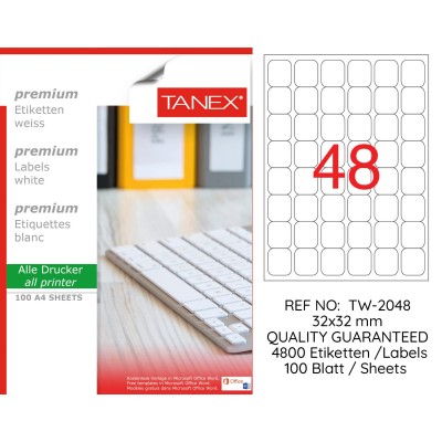 Tanex TW-2048 32x32mm Lazer Etiket 100 Lü Tanex TW-2048 32x32mm Lazer Etiket 100 Lü