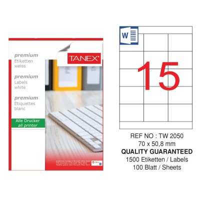 Tanex TW-2050 70x50.8mm Laser Etiket 100 Lü Paket Tanex TW-2050 70x50.8mm Laser Etiket 100 Lü Paket