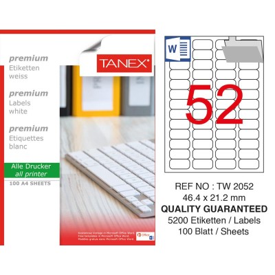 Tanex TW-2052 Laser Etiket 46,4 x 21,2 mm Tanex TW-2052 Laser Etiket 46,4 x 21,2 mm