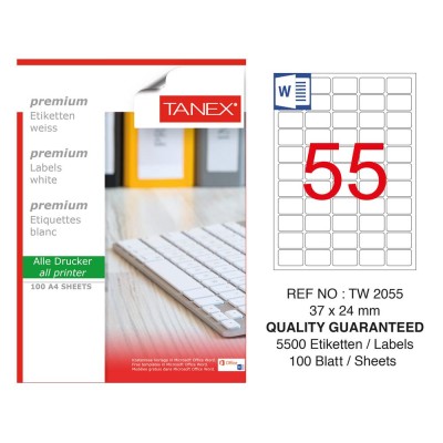 Tanex TW-2055 Laser Etiket 100 Lü Paket Tanex TW-2055 Laser Etiket 100 Lü Paket