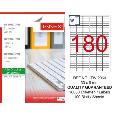 Tanex TW-2060 Laser Etiket 30 x 9 mm Tanex TW-2060 Laser Etiket 30 x 9 mm