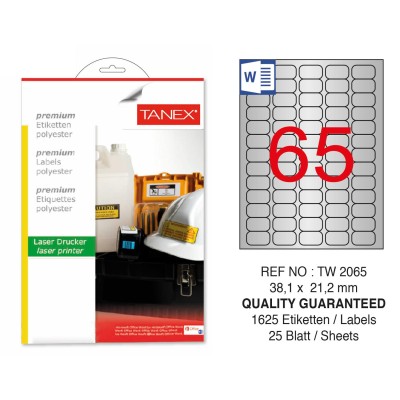 Tanex TW-2065 38.1x21.2mm Gümüş Lazer Etiket 1625 Li Tanex TW-2065 38.1x21.2mm Gümüş Lazer Etiket 1625 Li