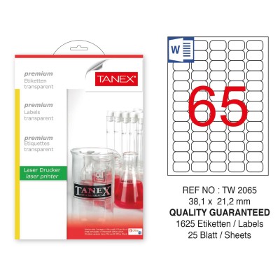 Tanex TW-2065 38.1x21.2mm Şeffaf Laser Etiket 1625 Li Tanex TW-2065 38.1x21.2mm Şeffaf Laser Etiket 1625 Li