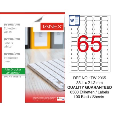 Tanex TW-2065 Beyaz Etiket 38.1 mm x 21.2 mm Tanex TW-2065 Beyaz Etiket 38.1 mm x 21.2 mm
