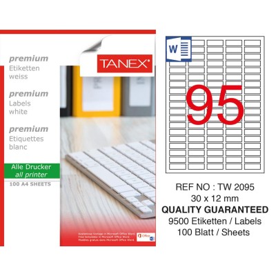 Tanex TW-2095 30x12 mm Laser Etiket 100 Ad. Tanex TW-2095 30x12 mm Laser Etiket 100 Ad.