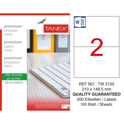 Tanex TW-2102 Laser Etiket 210 x 148,5 mm Tanex TW-2102 Laser Etiket 210 x 148,5 mm