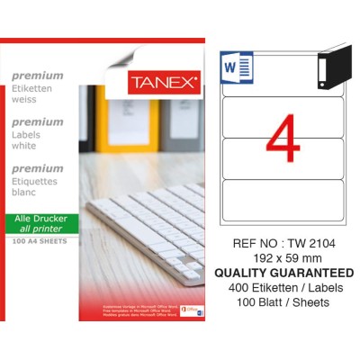 Tanex TW-2104 Laser Etiket 100 Lü Paket Tanex TW-2104 Laser Etiket 100 Lü Paket