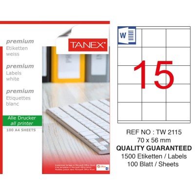 Tanex Tw-2115 Laser Etiket 70 x 56 mm Tanex Tw-2115 Laser Etiket 70 x 56 mm