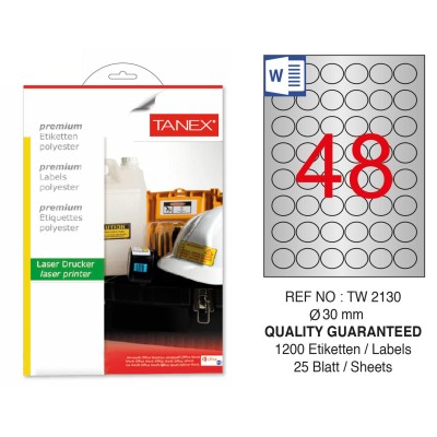 Tanex TW-2130 30mm Gümüş Lazer Etiket 1200 Lü Tanex TW-2130 30mm Gümüş Lazer Etiket 1200 Lü