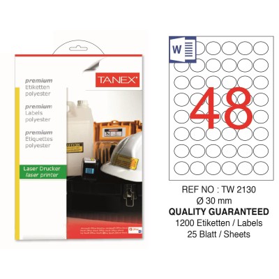 Tanex TW-2130 30mm Polyester Etiket 25 Li Tanex TW-2130 30mm Polyester Etiket 25 Li