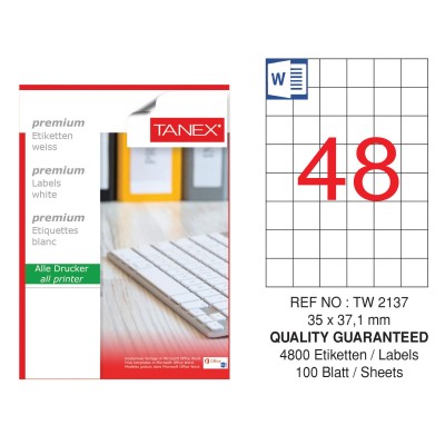 Tanex Tw-2137 Laser Etiket 35 x 37 mm Tanex Tw-2137 Laser Etiket 35 x 37 mm