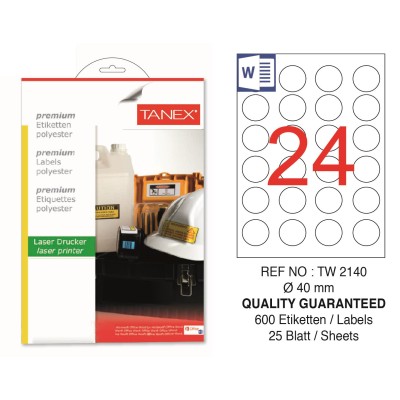 Tanex TW-2140 40mm Polyester Etiket 25 Li Tanex TW-2140 40mm Polyester Etiket 25 Li