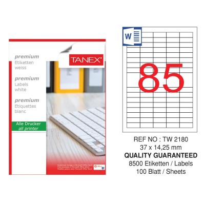 Tanex TW-2180 Laser Etiket 37 x 14.25 mm Tanex TW-2180 Laser Etiket 37 x 14.25 mm