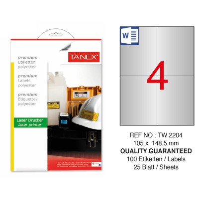 Tanex TW-2204 105x148.5mm Gümüş Lazer Etiket 100 Lü Tanex TW-2204 105x148.5mm Gümüş Lazer Etiket 100 Lü