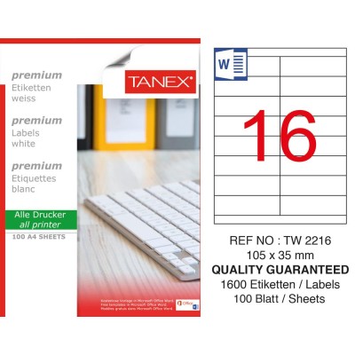 Tanex TW-2216 105x35 mm Laser Etiket 100 Ad. Tanex TW-2216 105x35 mm Laser Etiket 100 Ad.