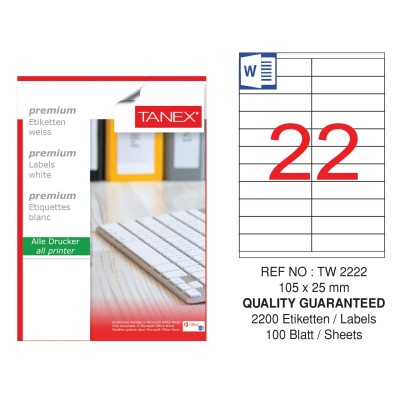 Tanex TW-2222 105x25mm Laser Etiket 100 Lü Tanex TW-2222 105x25mm Laser Etiket 100 Lü