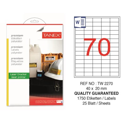 Tanex TW-2270 40x20mm Polyester Etiket 25 Li Tanex TW-2270 40x20mm Polyester Etiket 25 Li