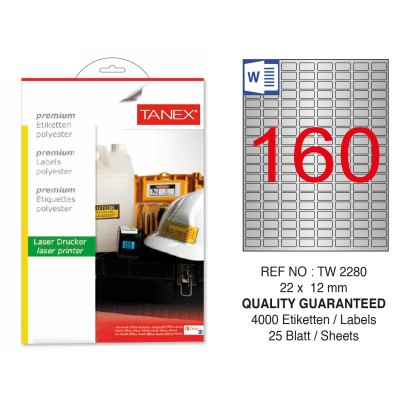 Tanex TW-2280 22x12mm Gümüş Lazer Etiket 4000 Li Tanex TW-2280 22x12mm Gümüş Lazer Etiket 4000 Li