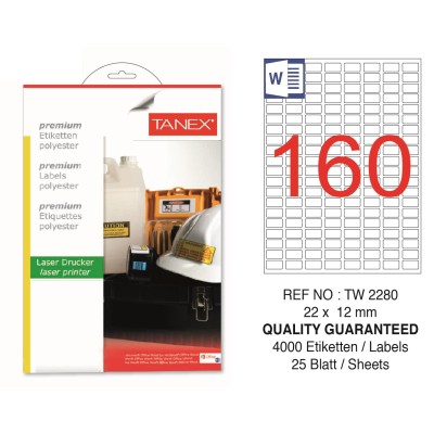 Tanex TW-2280 22x12mm Polyester Etiket 25 Li Tanex TW-2280 22x12mm Polyester Etiket 25 Li