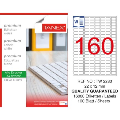 Tanex TW-2280 Laser Etiket 22 x 12 mm Tanex TW-2280 Laser Etiket 22 x 12 mm