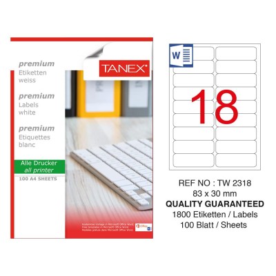 Tanex TW-2318 Laser Etiket 100 Lü Paket Tanex TW-2318 Laser Etiket 100 Lü Paket