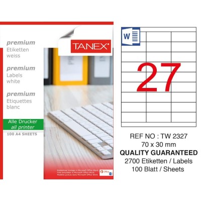 Tanex TW-2327 70mmx30mm 100 Sayfa Etiket Tanex TW-2327 70mmx30mm 100 Sayfa Etiket