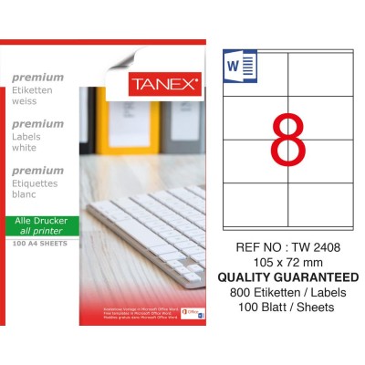 Tanex TW-2408 105 x 72mm Laser Etiket Tanex TW-2408 105 x 72mm Laser Etiket