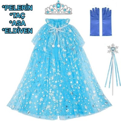 Frozen Elsa Pelerin Taç Asa ve Eldiven Seti 80 cm Frozen Elsa Pelerin Taç Asa ve Eldiven Seti 80 cm