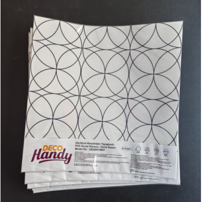 DecoHandy Pvc Duvar Karosu 30x30cm 4'lü Paket - Siyah Daire Geometrik Desen 0,36m2 DecoHandy Pvc Duvar Karosu 30x30cm 4'lü Paket - Siyah Daire Geometrik Desen 0,36m2