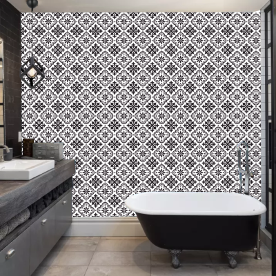 DecoHandy Pvc Duvar Karosu 30x30cm 4'lü Paket - Siyah Beyaz Çini Desen 0,36m2 DecoHandy Pvc Duvar Karosu 30x30cm 4'lü Paket - Siyah Beyaz Çini Desen 0,36m2